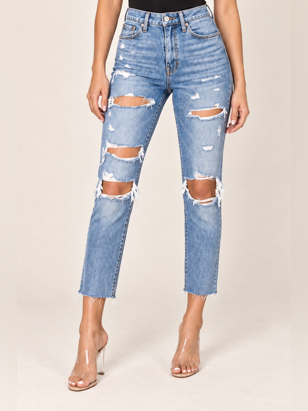 GRLFRND from revolve Karolina Distressed Cropped Jeans - Light Blue